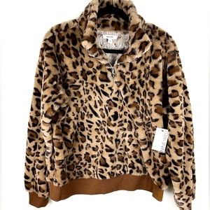 NWT Nine West Faux Fur 1/4 Zip Sweater Size L